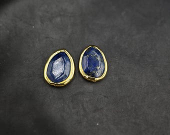 Super Gorgeous Victorian Design Natural Lapis Lazuli Stone With Gold Gulit 1 Pair Beads