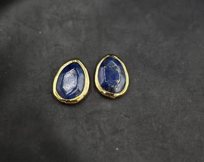 Super Gorgeous Victorian Design Natural Lapis Lazuli Stone With Gold Gulit 1 Pair Beads