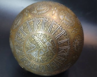 Unique Islamic Calligraphy Inscriptions Bronze Carved With Silver Inlaid Incense Burner Antique Ball