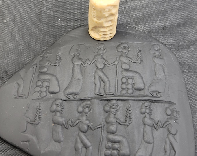 Ancient Backatri Stone King With Queen intaglio Cylinder Seal Beads Stamp