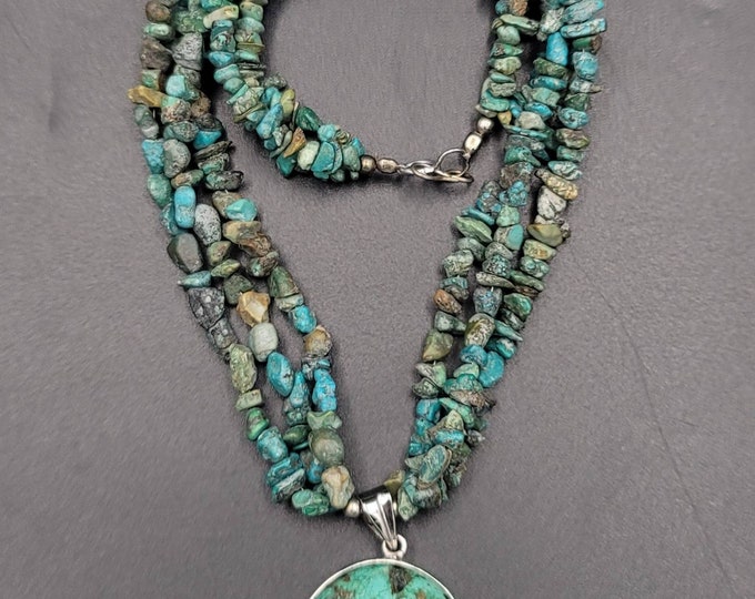 Natural Turquoise Stone Vintage Tibetan Silver Necklace With Beautiful Turquoise Pendant
