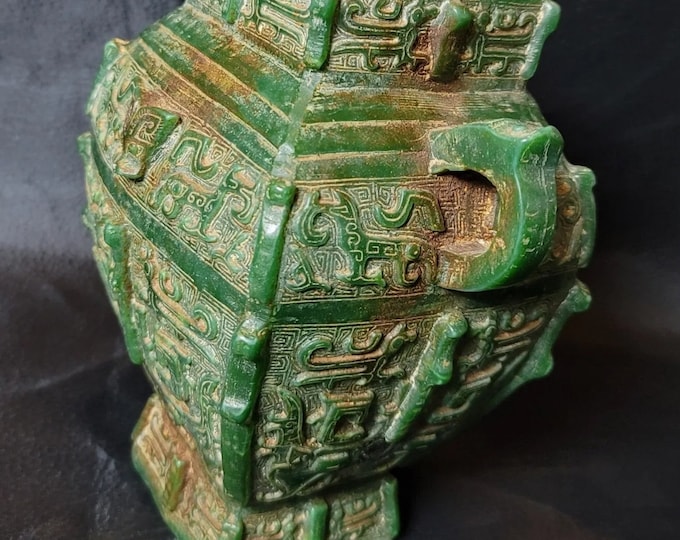 Beautiful Antique Tibetan Wonderful  Natural Jade Carved Rare Flowers Pot