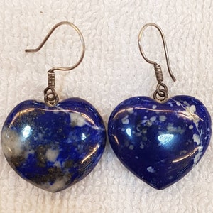 Orecchini a forma di cuore in lapislazzuli: ganci in argento vintage, pietra afghana
