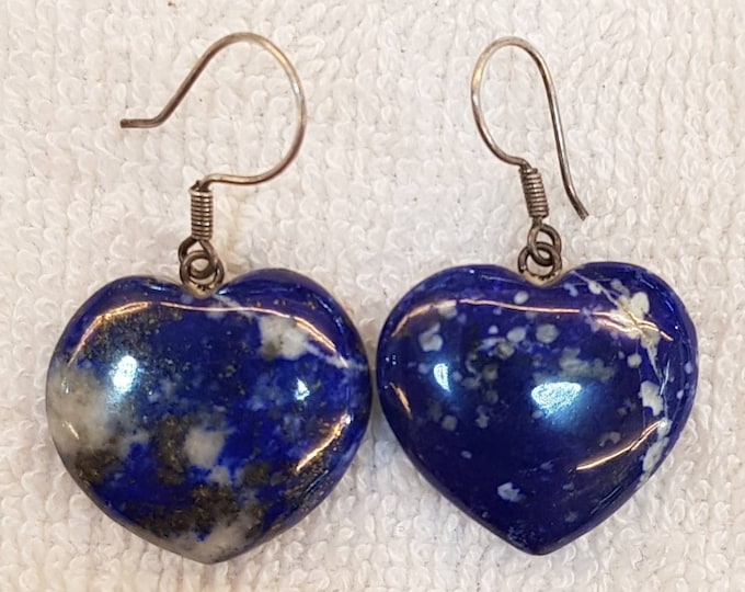 Beautiful Lapis lazuli Stone Heart Shape Vintage Earings