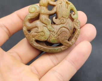 Handmade Jade Amulet: Tibetan Carved Dragon Pendant