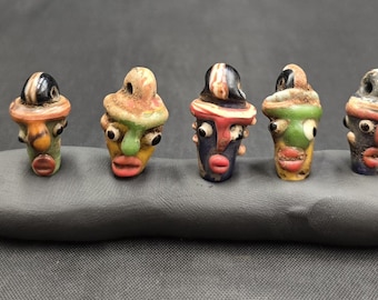 Unique Ancient Phoenician Glass Roman Gabree Glass 5 Beads Face 2nd Century BC