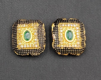 Handmade Victorian Gold Over Silver Emerald Beads (22mm × 20mm)