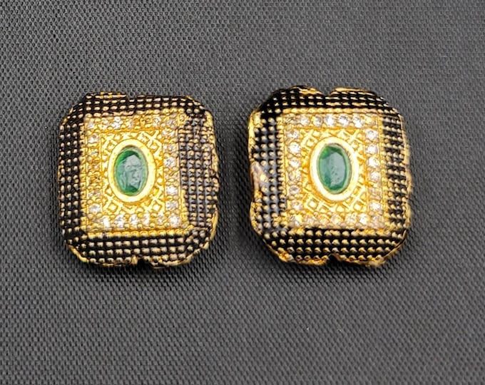 Gold Over Silver Beautiful Victorian Beads With Natural Green Emerald Gemstone