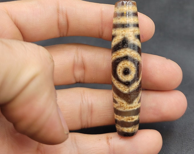 Tibetan Old Agate Dzi Bead " 2 STRIPES " Amulet Pendant Himalayan Dzi Ancient Dzi Beads