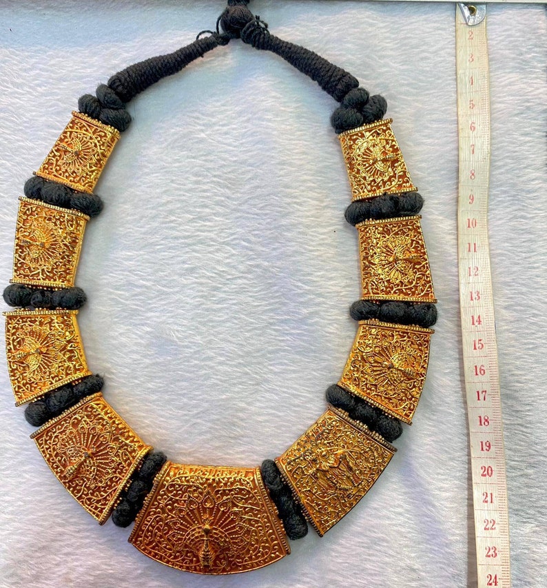 Gerogues MASSIVE Vintage Peecock Carved Gold Gulied Wonderful Tibetan Necklace
