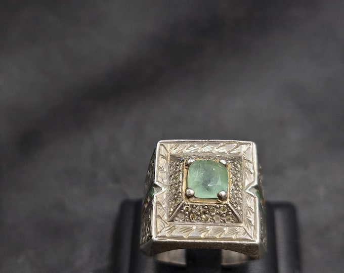 Beautiful Vintage Soild Silver Near Eastern Ring With Natural Aquamarine Stone