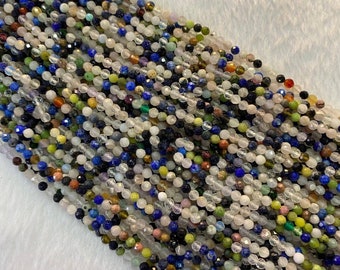 Multi Gemstone Tiny Beads: Natural Semi Precious Jewelry Supply (36cm)