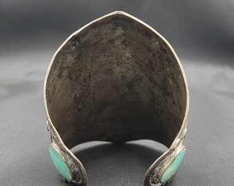 巨大なヴィンテージエジプトシルバーバングル、天然瑪瑙とイスラムの