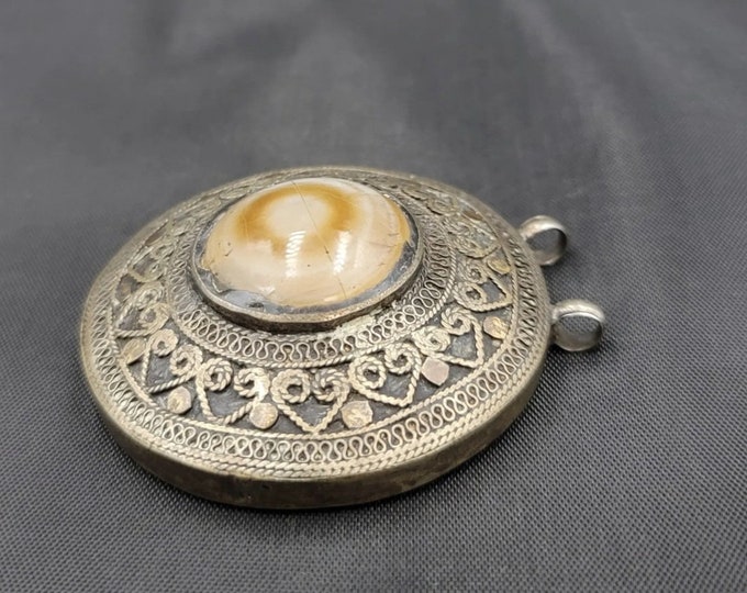 Ancient Old Banded Agate Evil Eyes Powerful Protection Old Silver Pendant