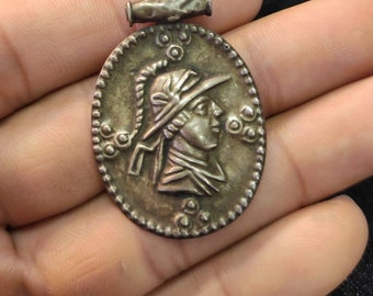 Antique Alexander The Silver Coin Pendant - Roman Empire Jewelry