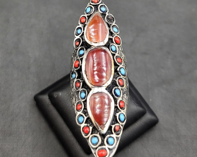 Beautiful Vintage Silver Ring With Agate Stone Handmade Unique Silver Ring