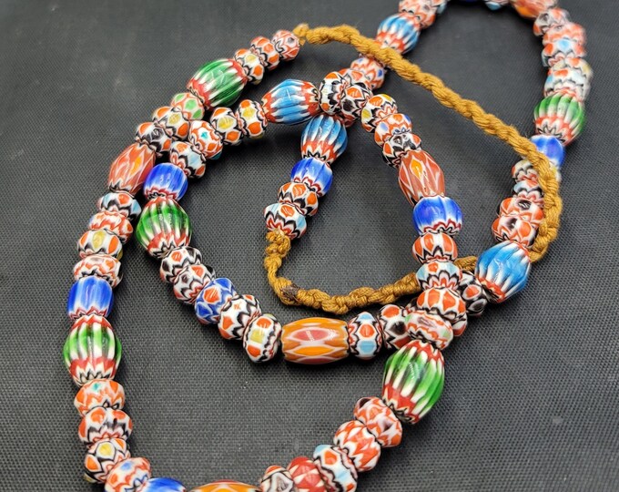 Beautiful Ancient Naga-Land Wonderful Mosaic Glass Gabree Beads Old Necklace Strand