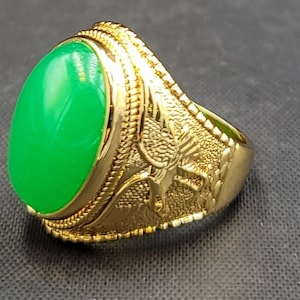 Vintage Gold auf Silber Ring: Handgemachte Grüne Jade Stein