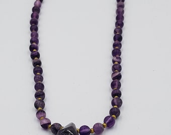 Natural Amethyst Stone Necklace with Brass Beads - Afghanistan