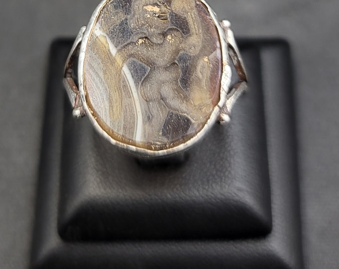 Very Beautiful Ancient Agate Stone Greek King Intaglio Near Eastern Silver Ring