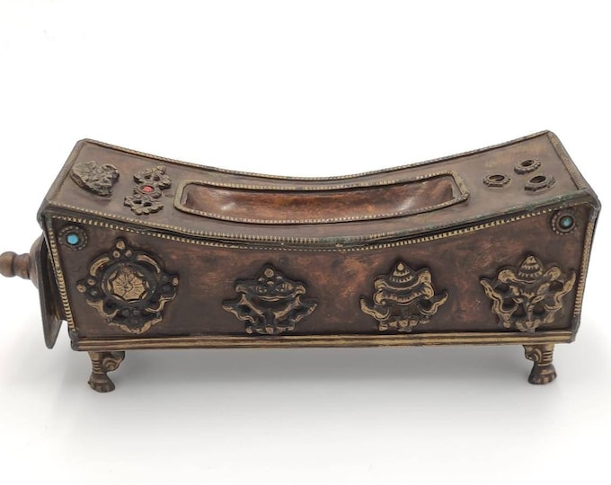 Tibeten Antique Bronze Lucky Unique Blessed Buddhist Religion Protection Pen Box