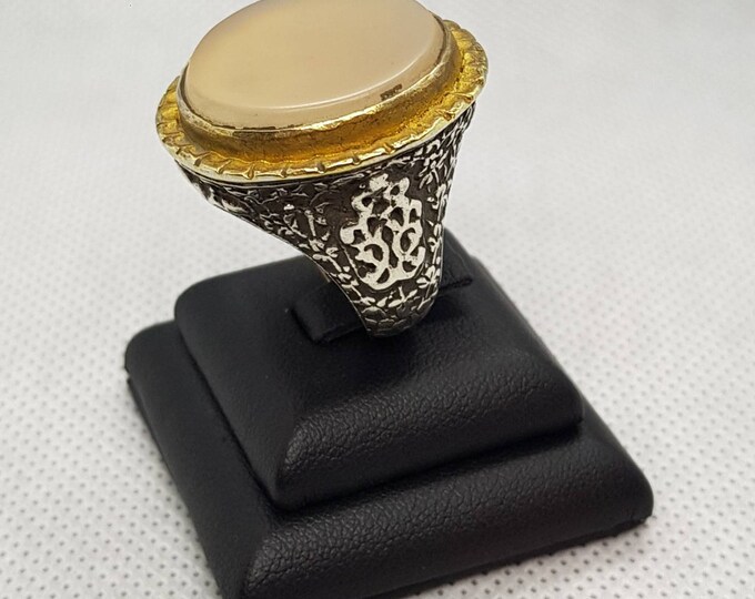 Super Unique Carved Beautiful Silver Antique Ring With White Ancient Agate Stone