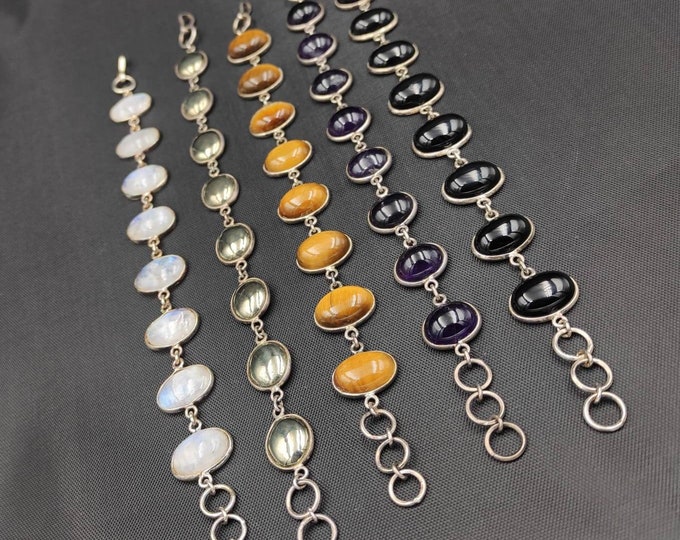 Sterling Silver Vintage Beautiful Natural Gemstone Bracelet