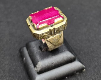 Vintage Old Silver Authentic Handmade Ring With Natural Ruby Gemstone
