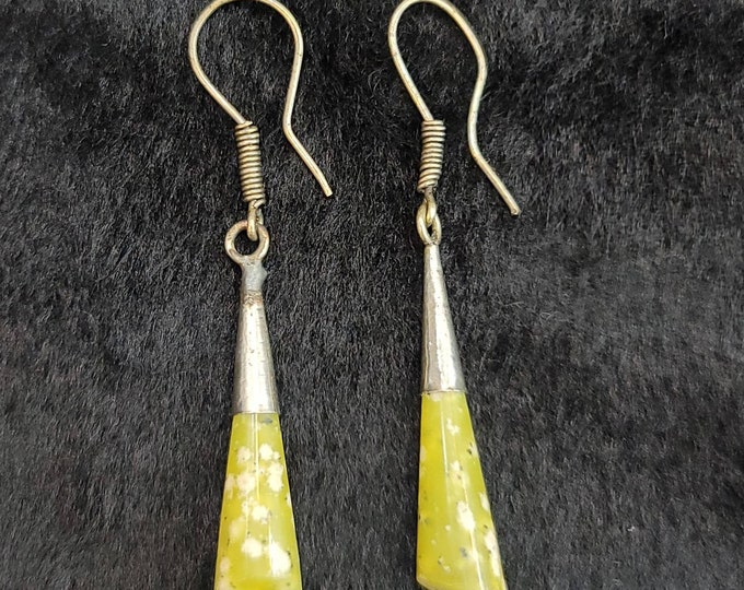 Beautiful Afghan Lovely Vintage Old Silver Jade Stone Earrings