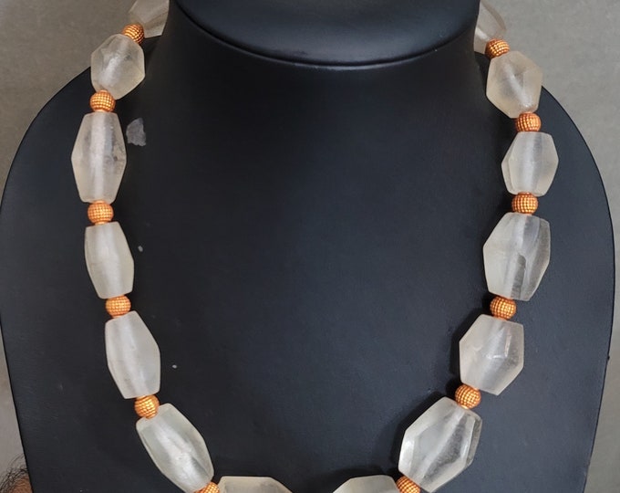 Beautiful Ancient Himalayan Clear Crystal Quartz Beautiful Beads Necklace With Gold Plated Beads