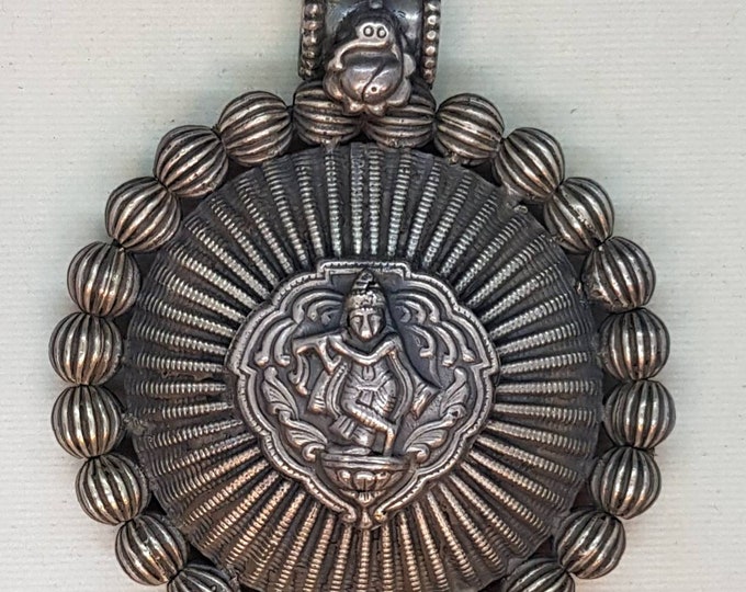 Gorgeous Antique Silver Pendant With Hinduism Religion God Figure