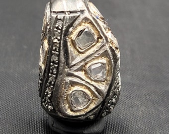 Antique Victorian Sterling Silver Bead with Rose Cut Diamond (27mm)