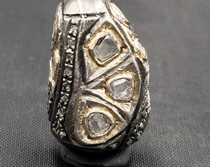 Antique Victorian Beautiful Soild Silver Bead With Natural Daimond Gemstones Rose Cut Daimond