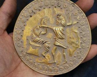 Unique Gold On Silver Greek/ Roman Empire Antique Huge Pendant Roman Worrier