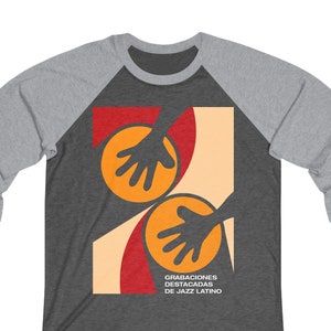 Raglan Sweatshirt Long Sleeve Tee | Latin Jazz Bongo, Conga Drums | Gift for Drummer, Musician | Unisex Graphic Print Musical Tops and Tees