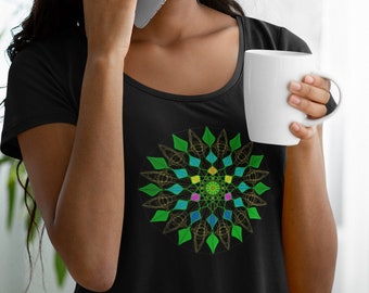 Graphic tees for women, Loose fit, Scoop neck, Flowy top, Dolman sleeve, Original Geometric, Boho, Mandala Pattern