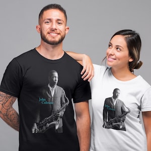 John Coltrane T Shirt, Saxophone Jazz Music, Graphic Print, Unisex, Black Artist Band Tee Shirts