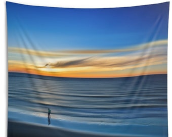 Arazzo da parete con natura, arte da parete con oceano, tessuto da appendere, stampa con paesaggi all'aperto, decorazione da parete colorata, grande arazzo da spiaggia, decorazione da stanza boho,