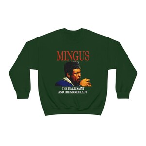 Classic Jazz Musician Pullover Sweatshirt, Charlie Mingus Graphic Print, Unisex Forest Green