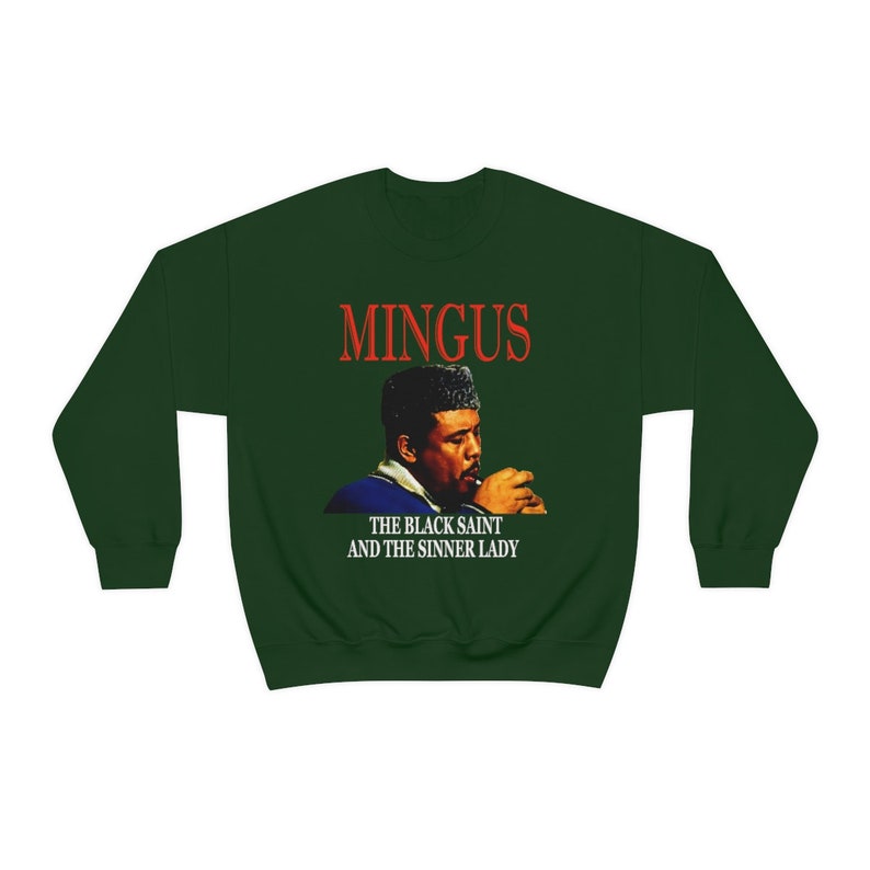 Classic Jazz Musician Pullover Sweatshirt, Charlie Mingus Graphic Print, Unisex Forest Green