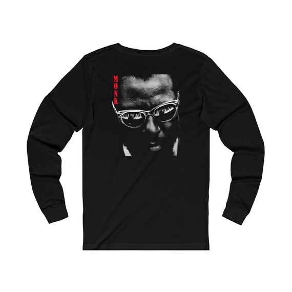 長袖Tシャツ、ジャズピアノのセロニアス・モンクのアイコン、前面と