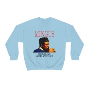 Classic Jazz Musician Pullover Sweatshirt, Charlie Mingus Graphic Print, Unisex Light Blue
