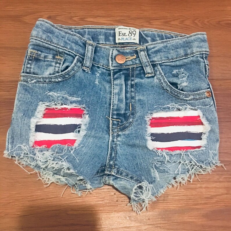 Patriotic distressed shorts Girls distressed denim shorts distressed jeans 4th of July shorts Distressed Bomb Pop Popsicles denim Jeans