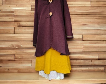 Jupe "Freya", jupe longue en laine 100% laine vierge avec ceinture en jersey. Tissu Walk certifié RWS, sans mulesing