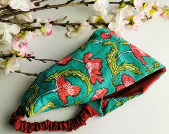 Kalima Haarband "Mohn Türkis", Handdruck, Baumwolle, Waschecht