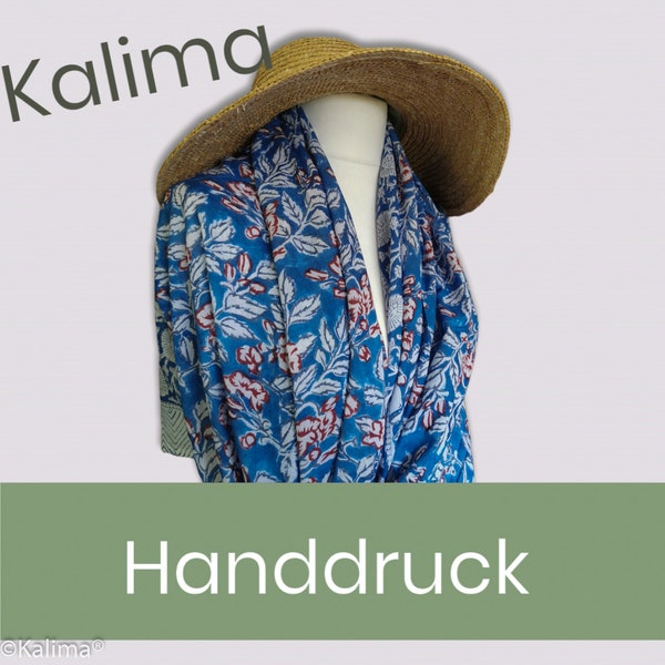 Maxi cloth with blue flowers, hand print