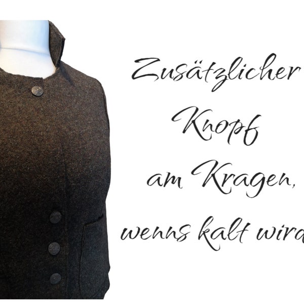 Jacke, tailliert, mit Taschen und Stehkragen. Walkloden, Wolle