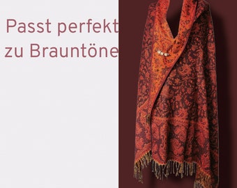 Hand-woven cape, brown/ warm orange.  Maxi- Reversible scarf XXL, the best companion in the winter time.
