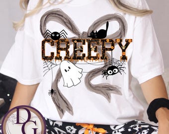 Halloween Coquette Bow T-shirt, Creepy Ghost Fall Shirt, Preppy Trendy Comfort Colors Shirt, Halloween Brushstroke Tee, Halloween Coquette