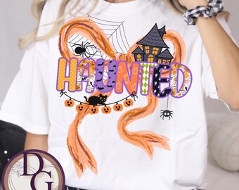 Halloween Coquette Bow T-shirt, Haunted Ghost Fall Shirt, Preppy Trendy Comfort Colors Shirt, Halloween Brushstroke Tee, Halloween Coquette